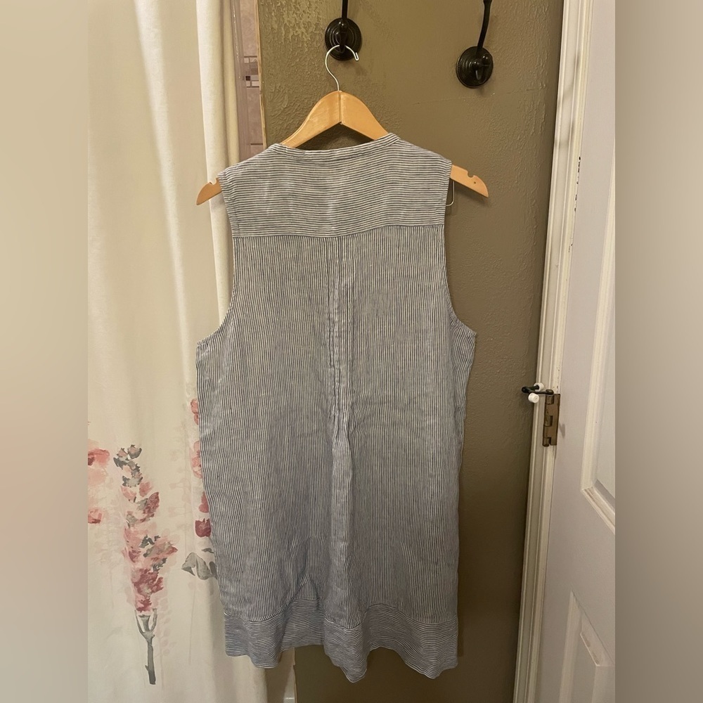 Faherty Isha Gingham Dress Linen: Blue Mini Stripe Size XL NWT - Picture 7 of 7